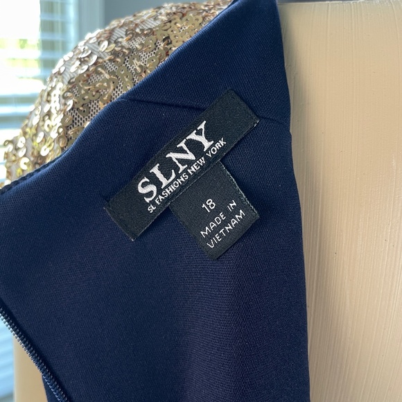 S.L.Fashions Long V-Neck Sleeveless Fit and Flare Dress Sequin with Slit NWT 18 - Picture 7 of 15